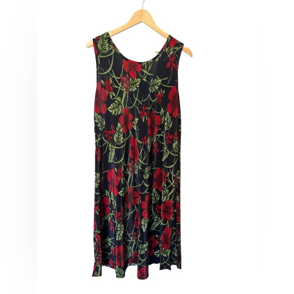La Fete USA woman’s sleeveless black dress red flowers green Size Grande - Picture 2 of 8